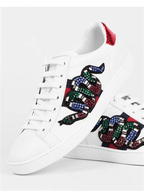 gucci silver snake sneakers|Gucci embroidered snake sneakers.